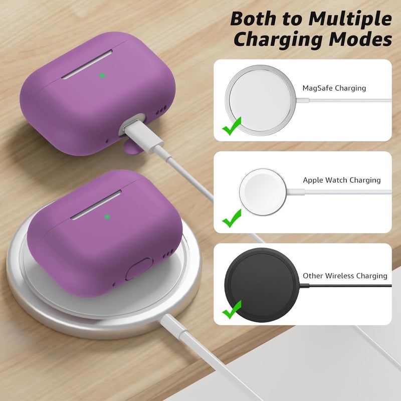 Tandoler حافظة متوافقة مع Airpods Pro 2، غلاف سيليكون ناعم واقي مع مجموعة تنظيف وحبل حمل متوافق مع AirPod Pro الجيل الثاني، لون بنفسجي غامق مرئي من الأمام - Image 4